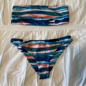 Watercolor Strapless Bikini Set